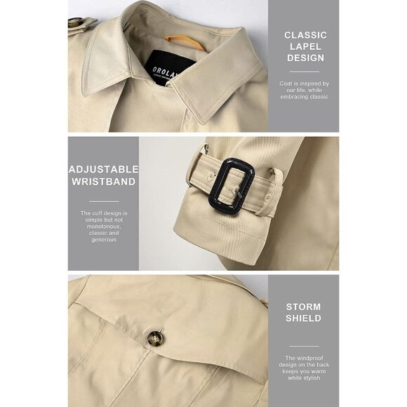 ❤️Women's Trench Coat with Belt Lightweight Double-Breasted Long  Jacket-Darkred - Picture 5 of 6